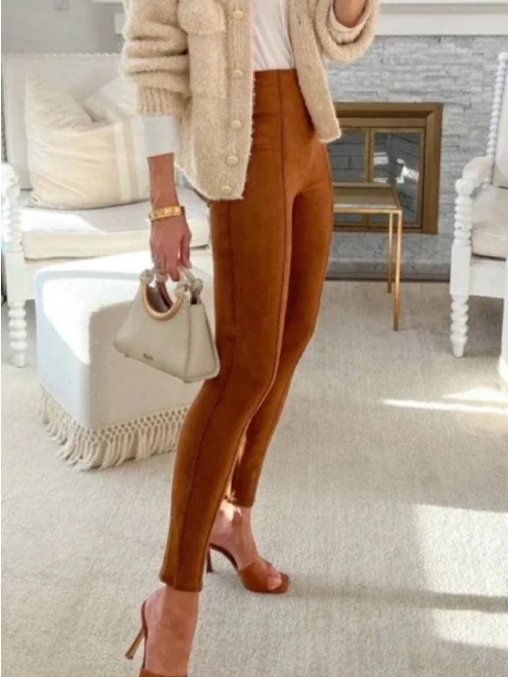 SPANX High-Rise Ponte Skinny Leggings in Cognac Brown